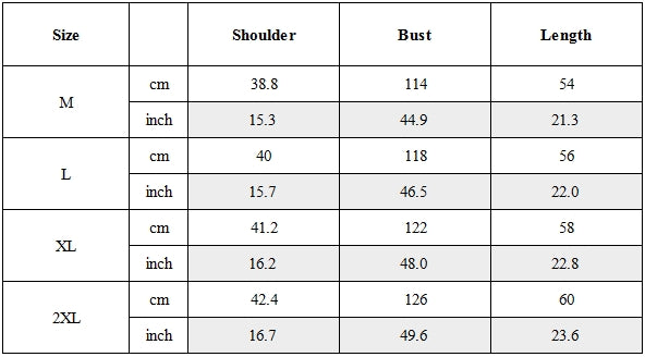 Size Guide for Outdoor Sports Functional Cargo Vest