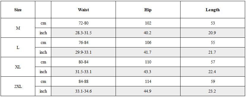 Size Guide for Techwear Layered Strap Cargo Shorts