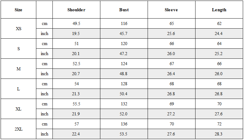 Size Guide for Cyberpunk Outfits 3D Embossed PU Patchwork Jacket