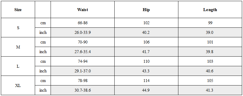 Size Guide for Technical Pants