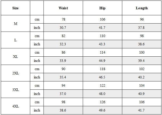 Size Guide for Tactical Multi-Pocket Techwear Cargo Pants