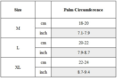 Size Guide for Cyberpunk Fingerless Heavy-Duty Gloves