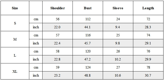Size Guide for Quick-Dry Outdoor Techwear Short-Sleeve Tee