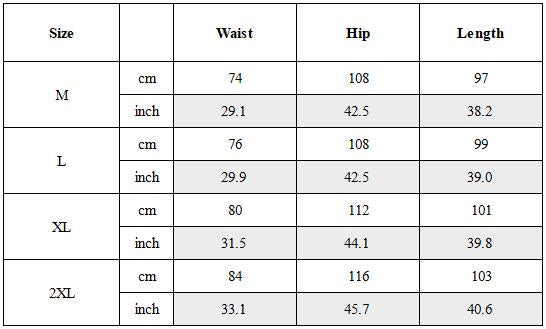 Size Guide for Streetwear Loose Black Techwear Cargo Pants