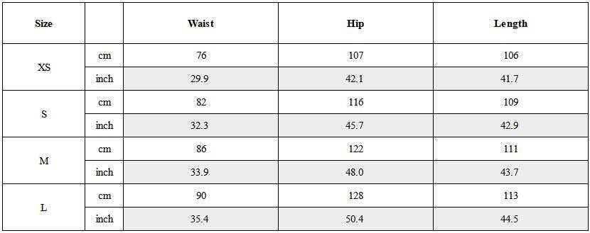 Size Guide for Drawstring Pleated Oversized Raw Jeans