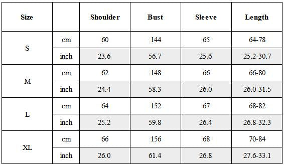 Size Guide for Wasteland Detachable-Shoulder Hoodie