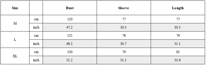 Size Guide for Washed Utility Multi-Zip Tech Jacket