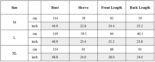Size Guide for Washed Textured Panel Tech Jacket