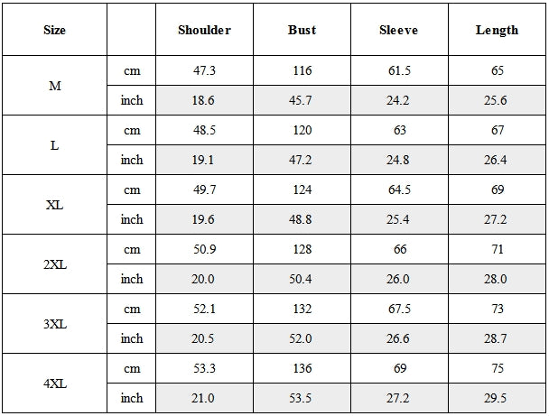 Size Guide for Functional Multi-pocket Cargo Tactical Jacket