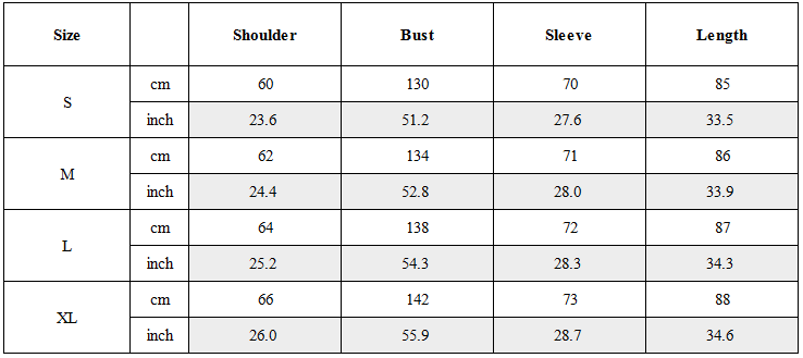Size Guide for Post-Apocalyptic Hooded Snow Shearling Mid-Length Quilted Jacket