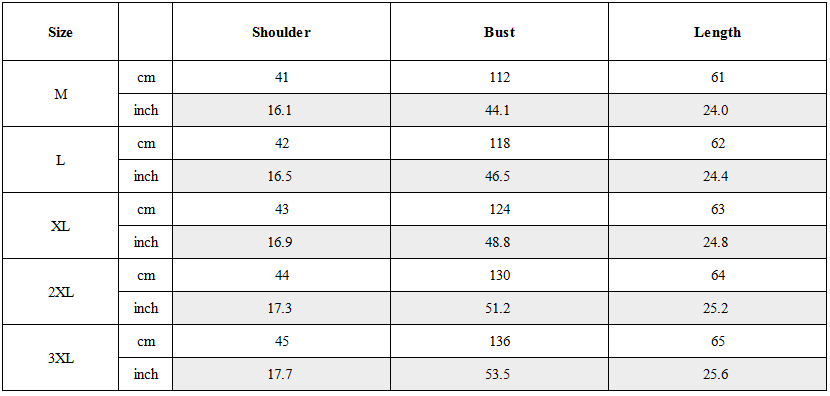 Size Guide for Techwear Multi-Pocket Fishnet Cargo Vest