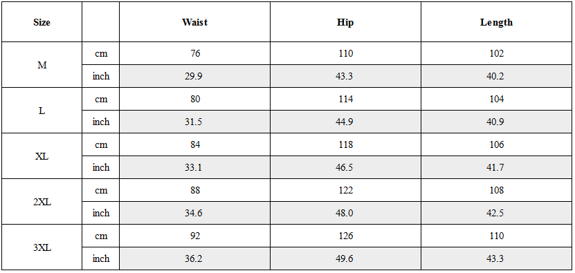 Size Guide for Functional Deconstructed Patchwork Zippered Cargo Pants