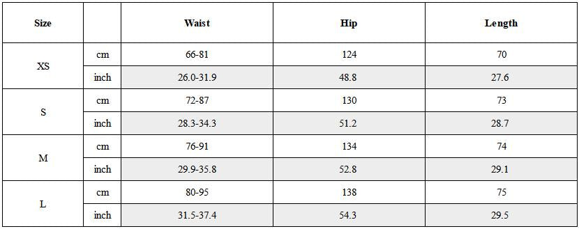 Size Guide for Washed Strap Drawstring Cargo Shorts