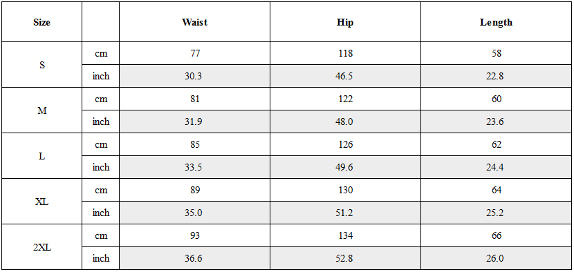 Size Guide for Washed Gradient Oversized Cargo Shorts