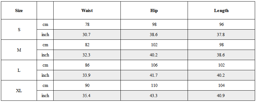 Size Guide for Side-Zip Spliced Tactical Pants