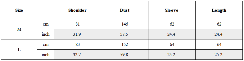 Size Guide for Waist-cinching Multi-Pocket Utility Jacket