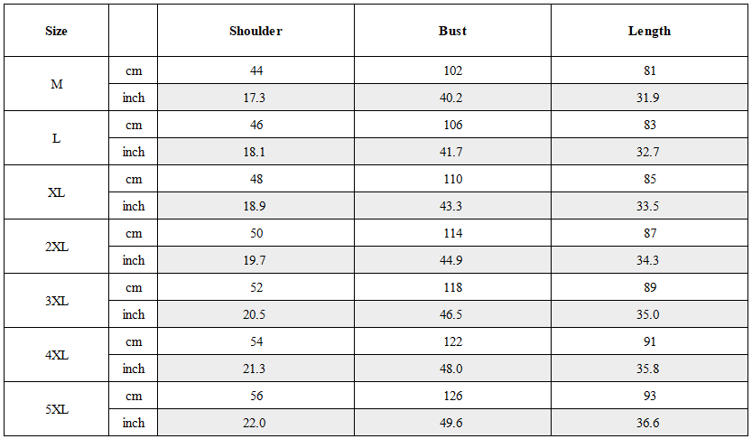 Size Guide for Black Sleeveless Ninja Costume Vest