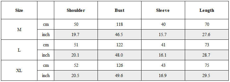 Size Guide for Darkwear Style Japanese Urban Scarf Collar Shirt