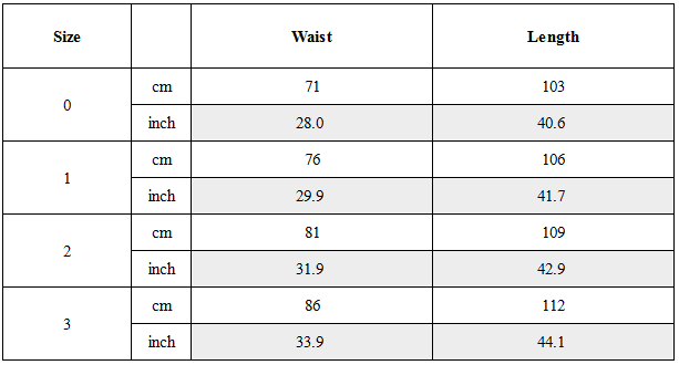 Size Guide for Buttoned High-Waist Wide-Leg Overalls