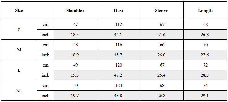 Size Guide for Gradient Hooded Pullover Windbreaker