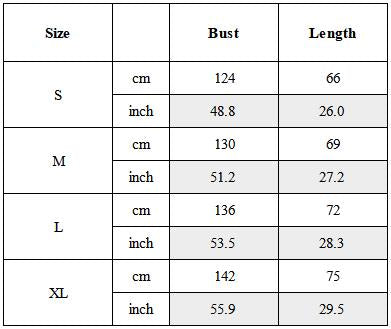 Size Guide for Water-Repellent Stand-Collar Hooded Hard-Shell Jacket