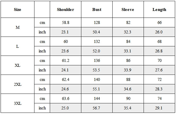 Size Guide for Techwear PU Patchwork Warm Bomber Jacket