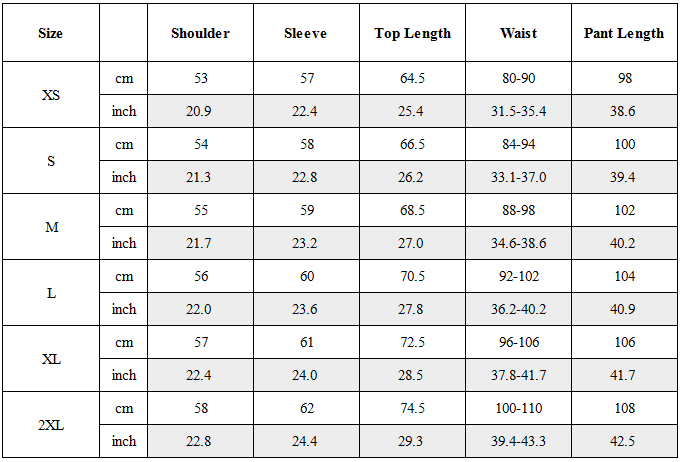 Size Guide for CBP-030-X｜Cyberpunk Techwear Set Top / Bottom