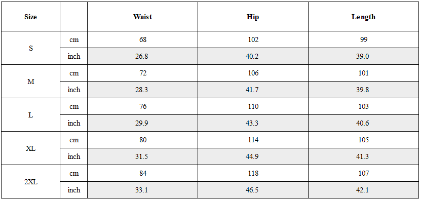 Size Guide for Techwear Large Zip Pockets Cargo Pants