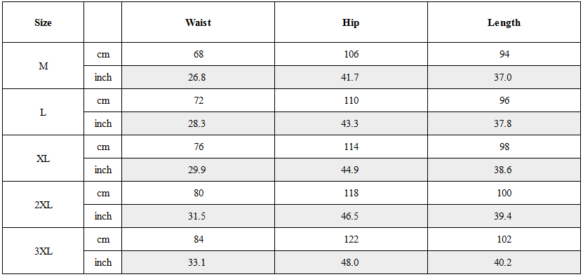 Size Guide for Minimalist Waist Buckle Techwear Cargo Pants