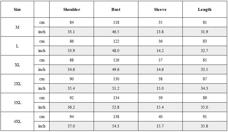 Size Guide for Modern Japanese Fake Two-piece Samurai Coat