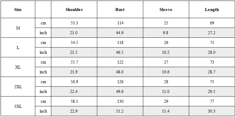 Size Guide for Geometric Patchwork Techwear T-Shirt