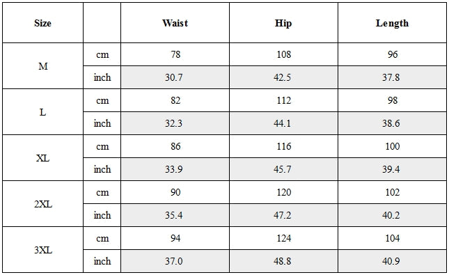 Size Guide for Multi-Pocket Techwear Jogger Sweatpants