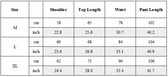 Size Guide for TW-057｜Post-Apocalyptic Wear Set Top / Bottom