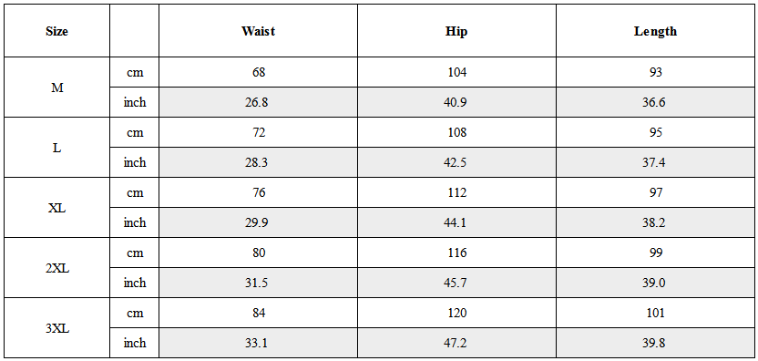 Size Guide for Multi-Pocket Tactical Techwear Cargo Pants