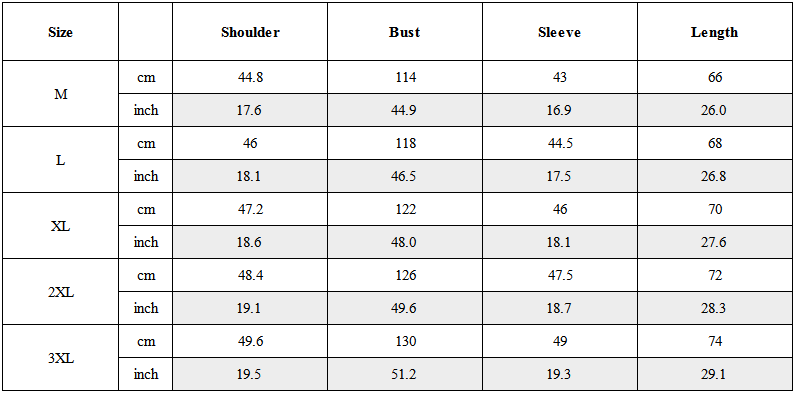 Size Guide for Techwear Fake Two-Piece Short Sleeve T-Shirt