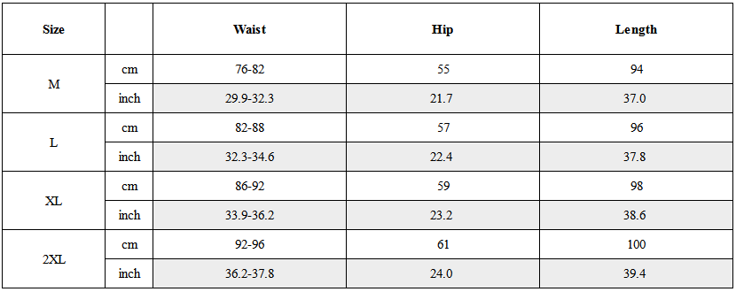 Size Guide for Streetwear Multi-Pocket Strap Techwear Cargo Pants
