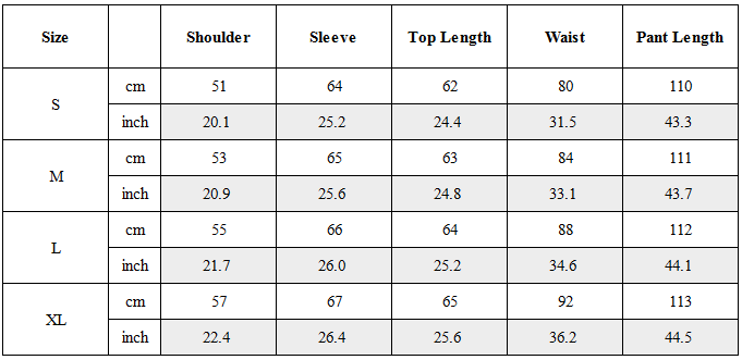 Size Guide for TW-039｜Post-Apocalyptic Wear Set Top / Bottom