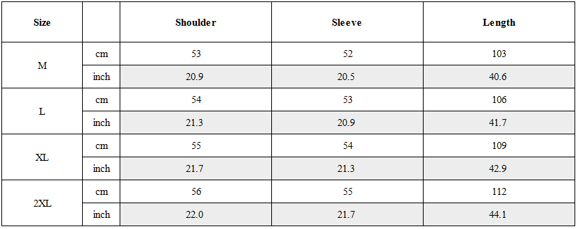 Size Guide for Diablo Immortal Techwear Ninja Cloak Long Coat
