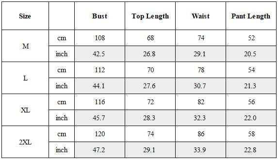 Size Guide for Ninja Outfit Set Top / Bottom