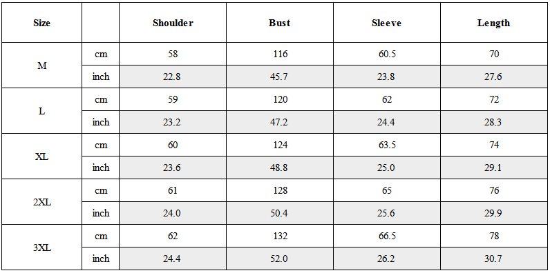Size Guide for Functional Reflective Half-Zip Hooded Jacket