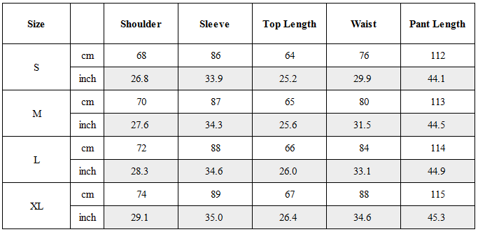 Size Guide for TW-052｜Post-Apocalyptic Wear Set Top / Bottom
