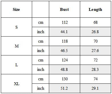 Size Guide for Water-Repellent Stand-Collar Hooded Jacket