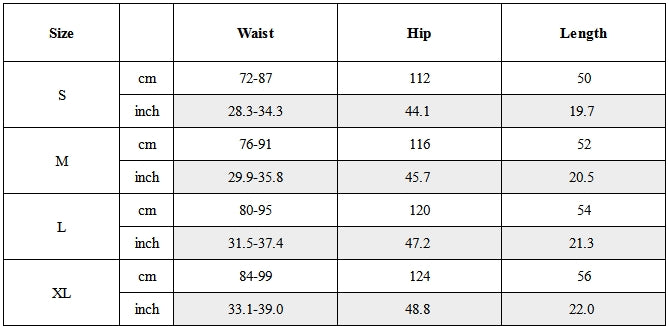 Size Guide for Seven-Pocket Circumferential Tactical Cargo Shorts