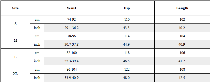 Size Guide for Drawstring-Hem Webbing Belt Utility Pants
