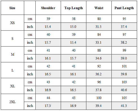 Size Guide for CBP-041-X｜Cyberpunk Techwear Set Top / Bottom