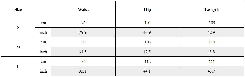 Size Guide for Spliced Faux-Layered Strap Zipper Pants