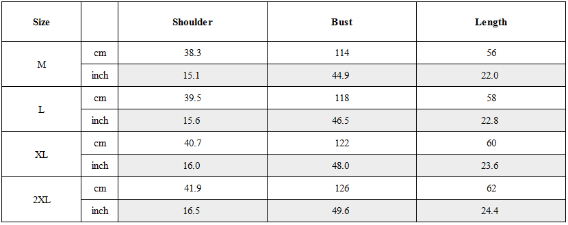 Size Guide for Functional Splicing Tactical Cargo Vest