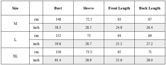 Size Guide for Wasteland Style Washed Patchwork Half-Zip Jacket