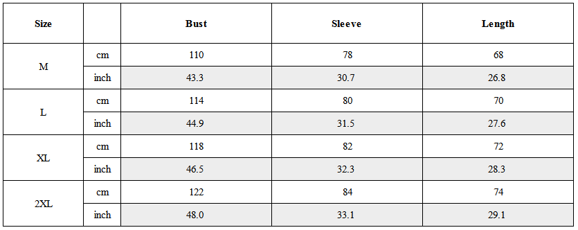 Size Guide for Tactical Waterproof Taped Hooded Jacket