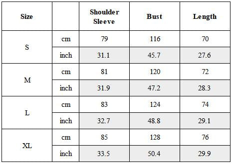 Size Guide for Windproof Hooded Techwear Jacket